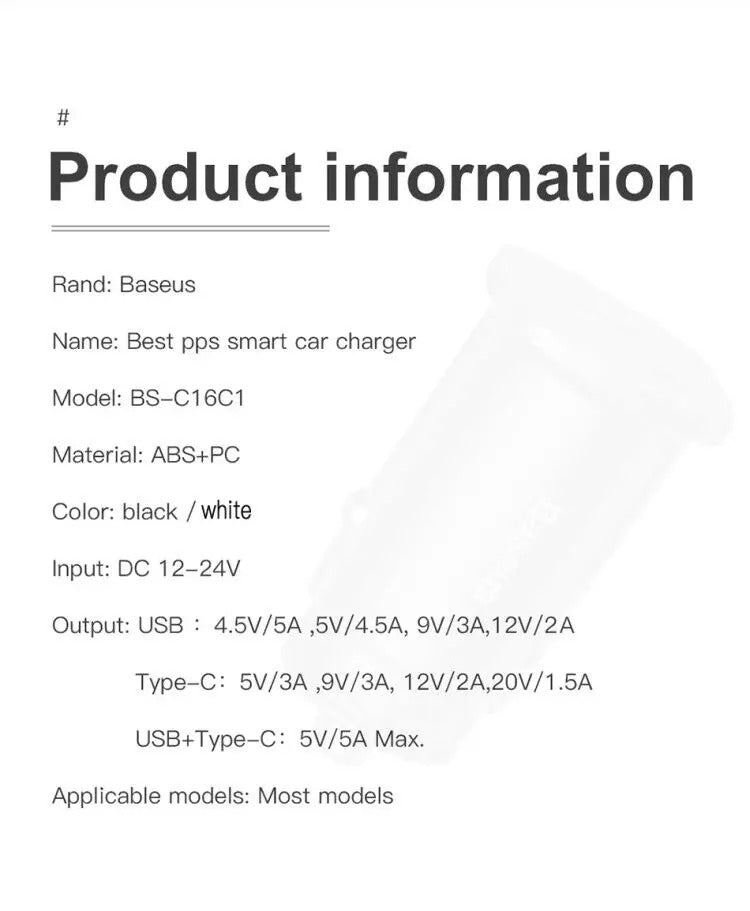 Baseus 5pcs USB Car Charger Quick Charge QC4.0 QC3.0 PD3.0 SCP PPS 5A Type C 30W Fast USB Charger For iPhone Xiaomi Mobile Phone