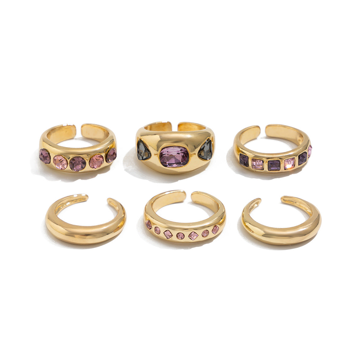Fashionable Hollow Inlaid Irregular Ring Vintage Alloy Wrinkled Ring Set