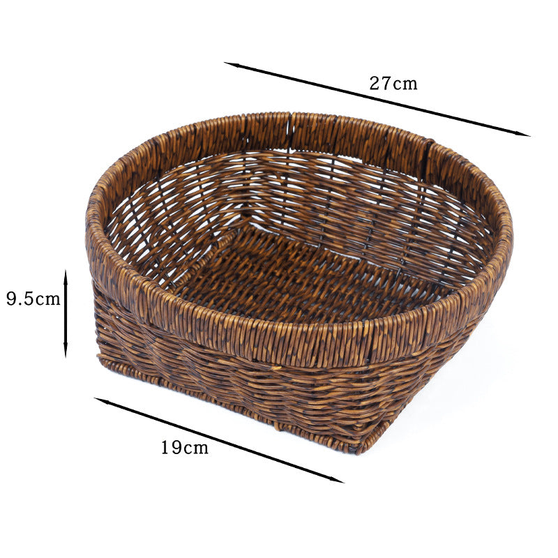 Fruit Plate Hand-Woven Japanese Bread Basket Steamed Bun Basket Living Room Household Storage Basket Rattan Double Ear Tray
