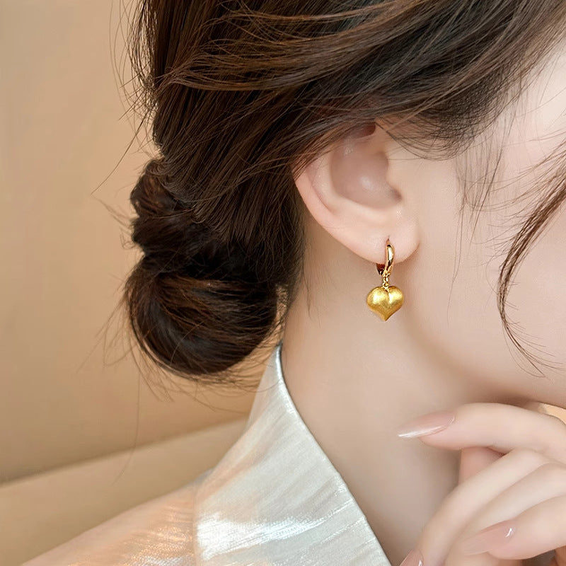 Simple Heart Circle Earrings Fashion Versatile Geometric Ear Clips Ear Studs Light Luxury High-end Feel Earrings for Women
