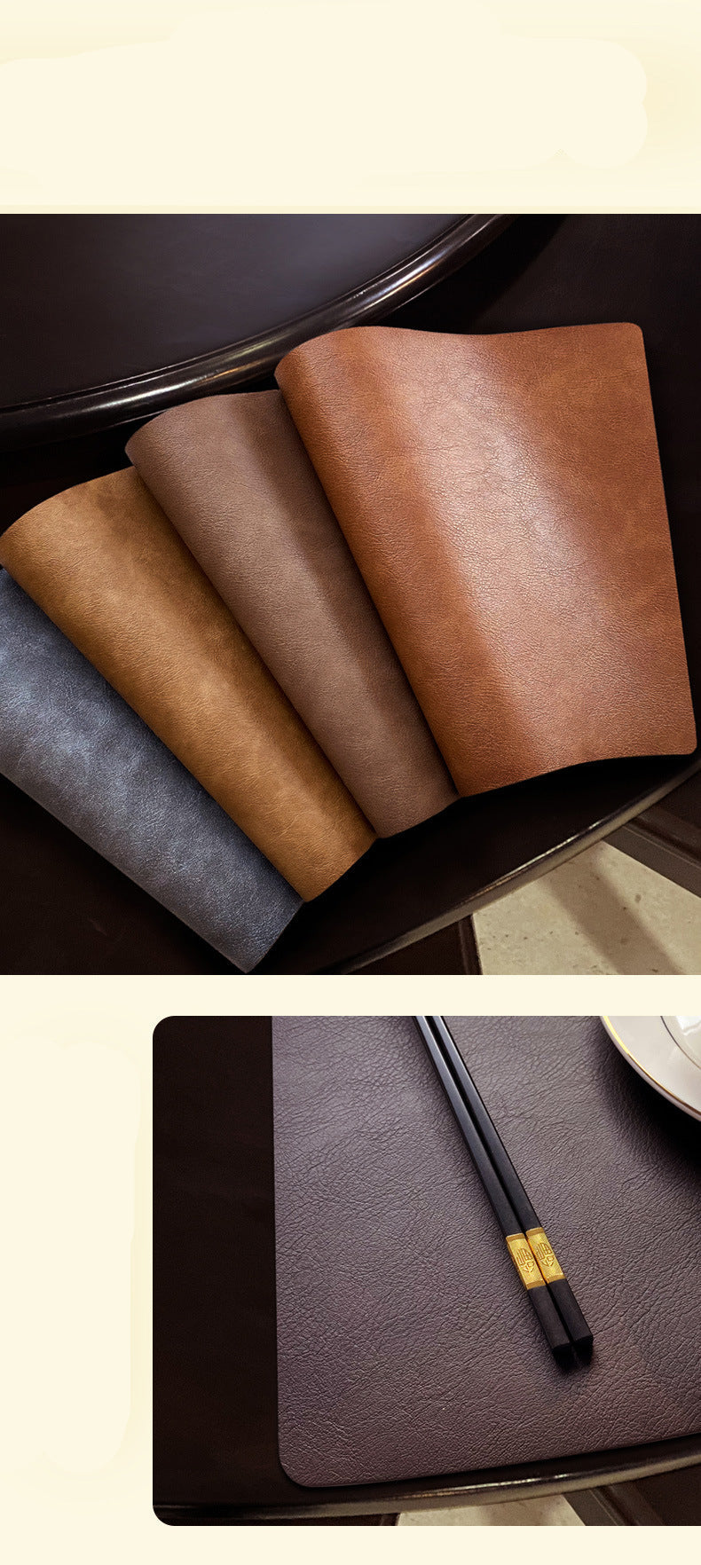 Chinese Style Household Leather Placemat Hotel Restaurant Fan-shaped Western Placemat European Cowhide Pattern Heat-resistant Dining Table Mat