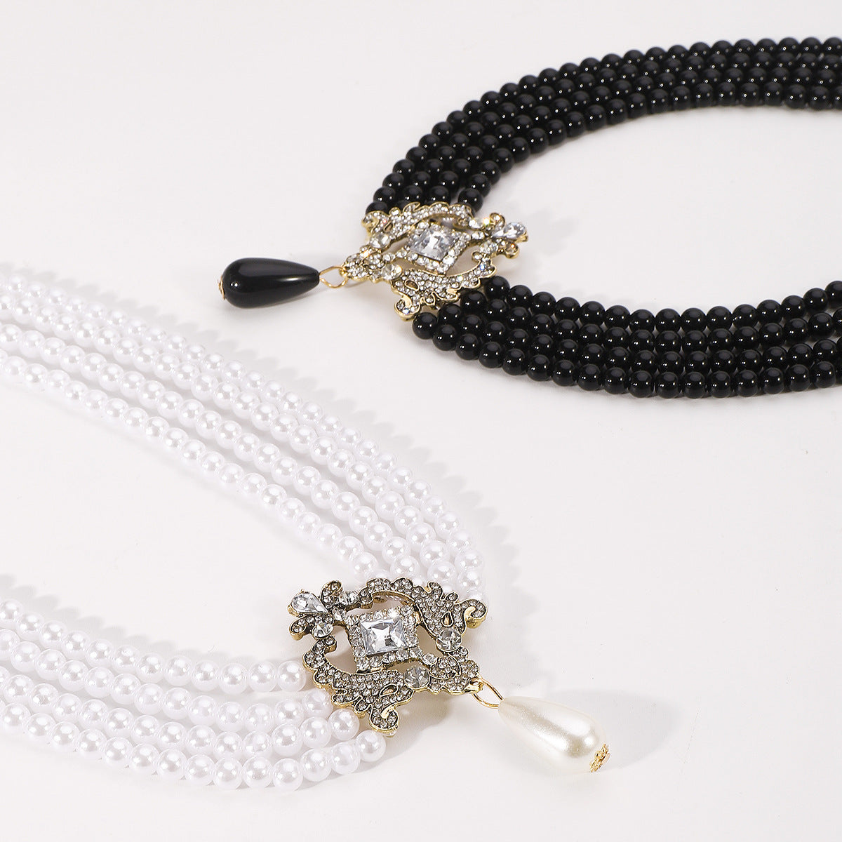 French Retro Pearl Necklace Light Luxury Retro Multi-layer Palace Style Choker Unique Exaggerated Necklace