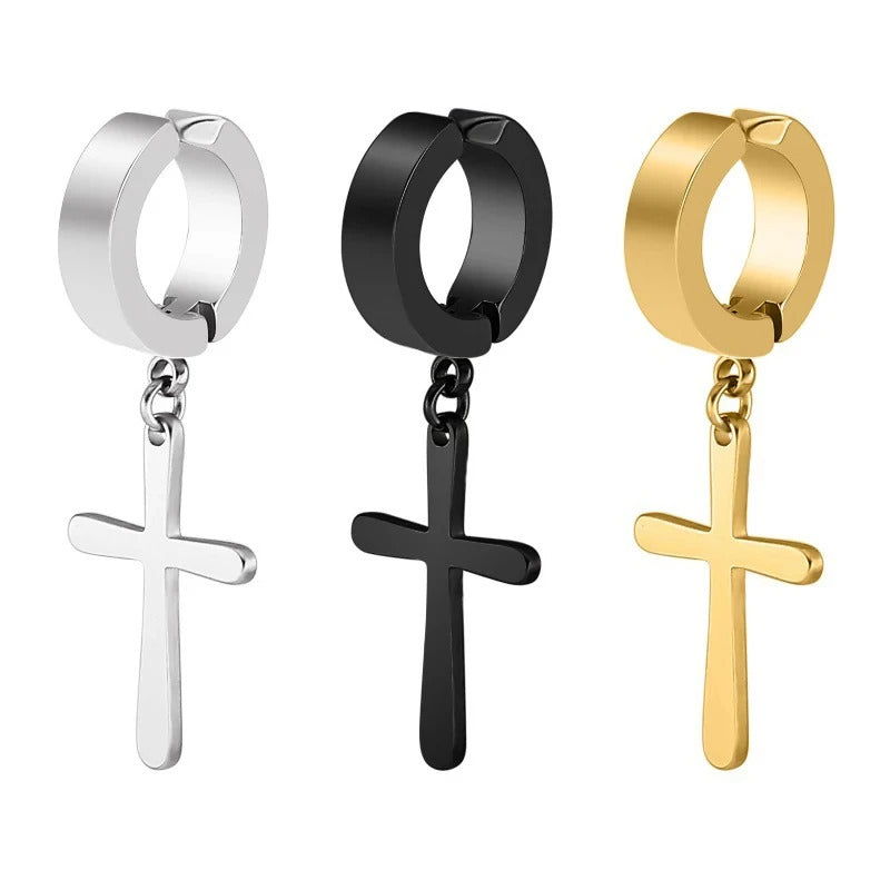1 Pair Punk Stainless Steel Cross Stars Pendant Ear Clip No Piercing Earrings For Women Hiphop Fashion No ear hole Men Jewelry