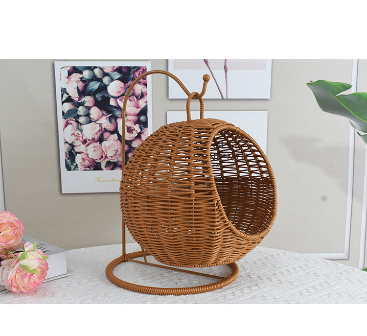 Imitation Rattan Hand-woven Storage Basket Creative Round Hanging Fruit Basket Household Hotel Snack Dried Fruit Storage Basket