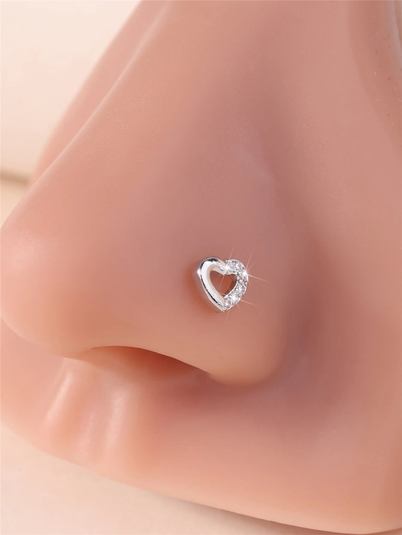 Thin Dangle Nose Studs Mini Pink CZ Heart Charm Dangle Nose Bone for Women Girl Cute Nose Piercing Jewelry Nostril Jewelry 24G