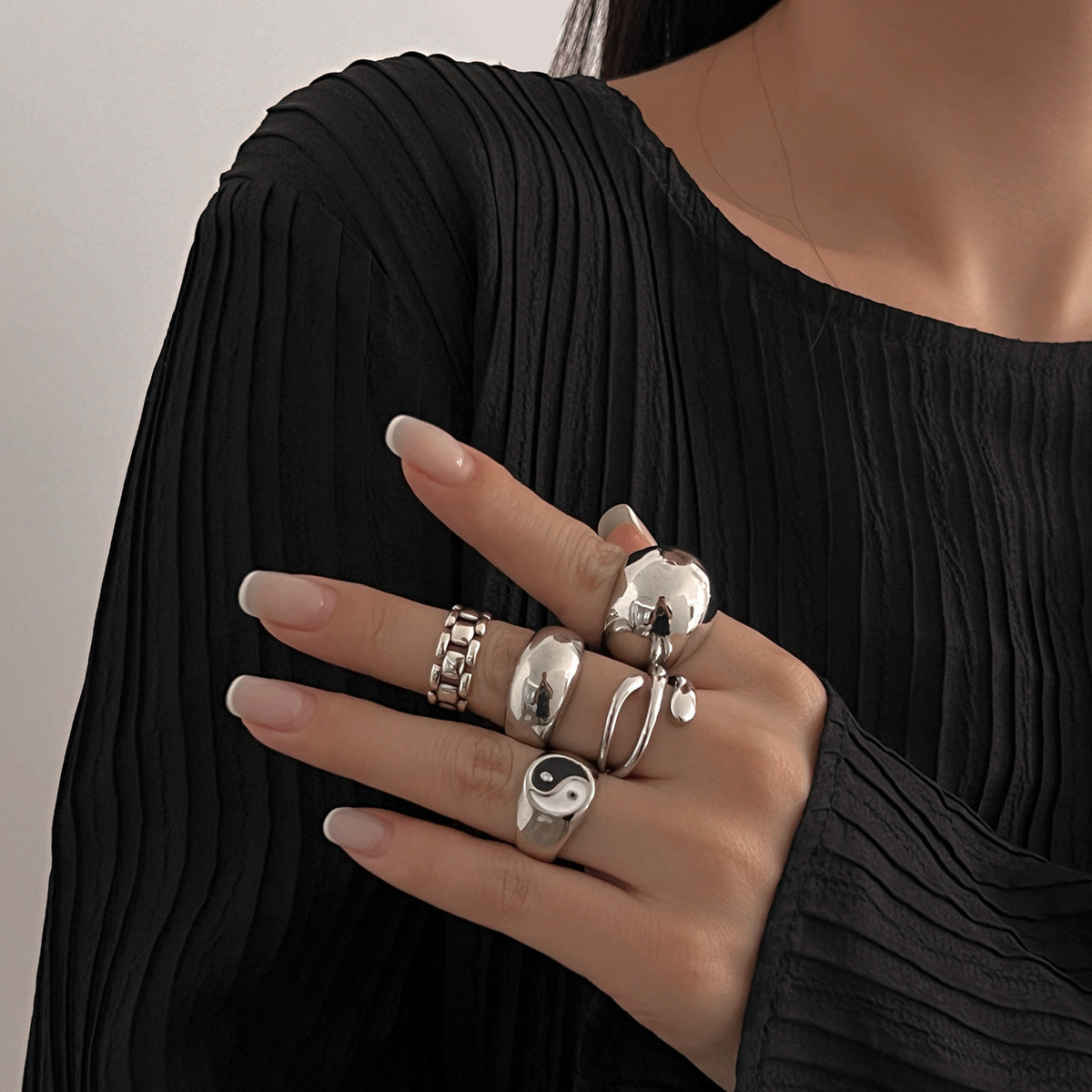 Ins Minimalist Style Trendy Exaggerated Mirror Versatile Ring Personality Alloy Hugging Ring