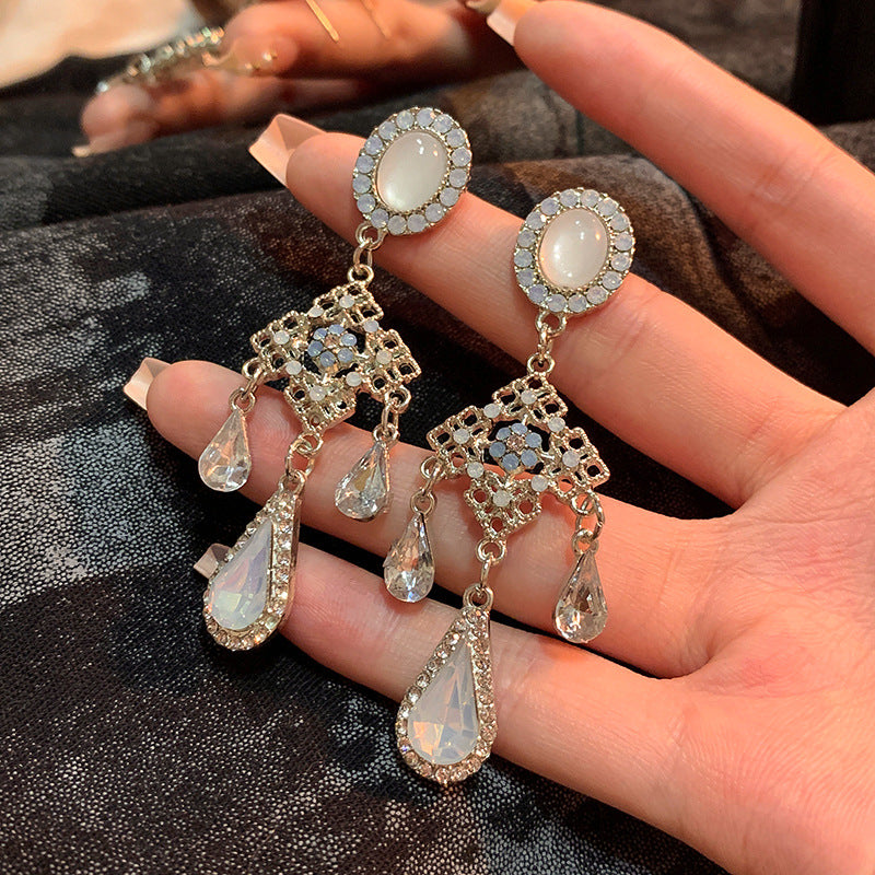 Ancient Style Color-Retaining Gold-Plated Imitation Jade Niche Design Retro Earrings Birthday Gift