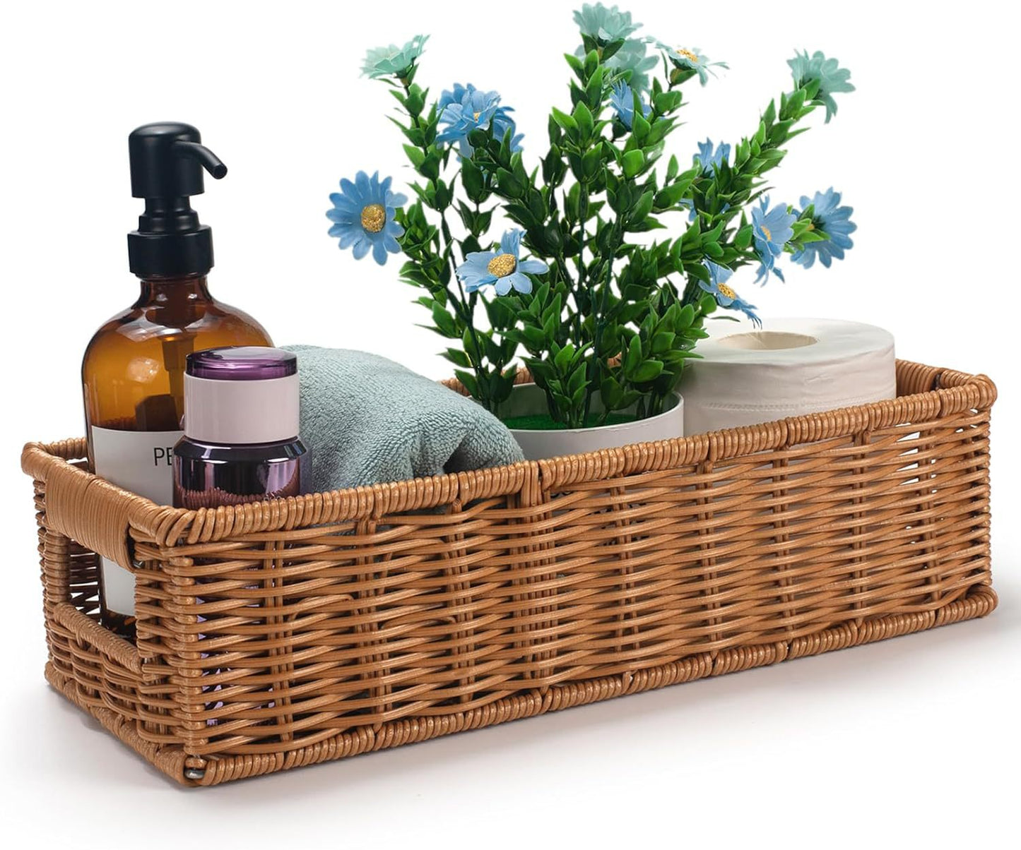 Handmade Imitation Rattan Woven Storage Basket for Cosmetics, Snacks, Fruits, Bathroom Desktop Storage Basket