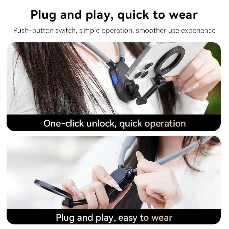 Neck Strap Lazy Bracket 360 Rotating Magnetic Phone Holder Portable Hands-Free Phone Clip Strong Magnet Comfortable Phone Mount