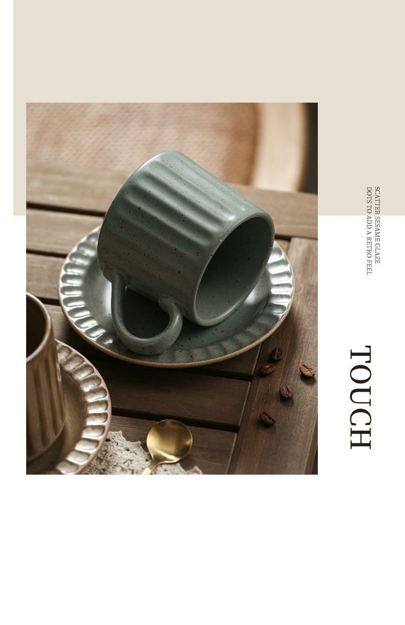 Japanese Retro Exquisite Afternoon Tea Latte Art Striped Coffee Cup and Saucer Ceramic Set Office Milk Breakfast Cup
