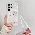 Wrst Chain Phone Case For Samsung S24 S23 S22 S21 S20 FE Plus Ultra A10S 20S 11 02 03 04 05S Cute Cat Lanyard Soft TPU Cover