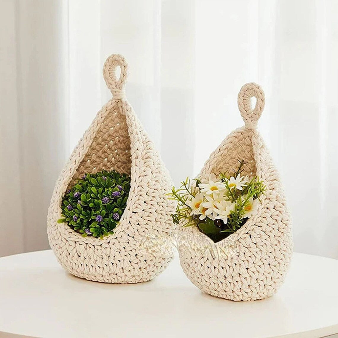 Wall-Mounted Vegetable Storage Fruit Basket Bird's Nest Wall Hanging Water Drop Net Bag Handmade Woven Cotton Rope Wall Hanging Bag for Home Use