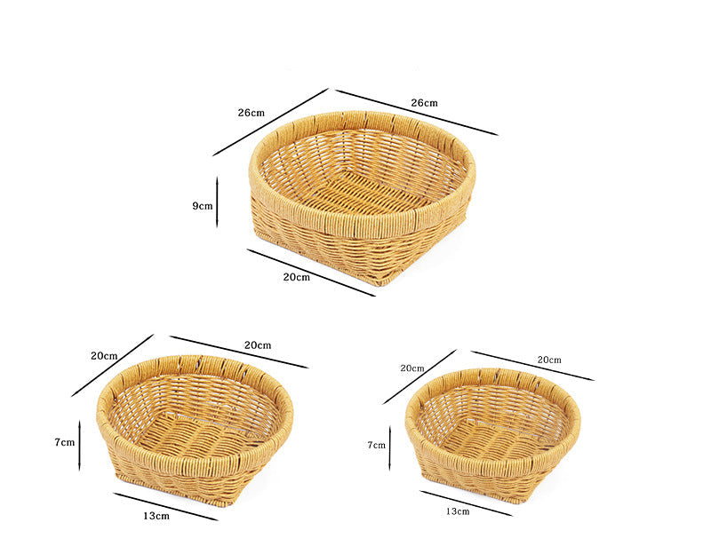 Fruit Plate Hand-Woven Japanese Bread Basket Steamed Bun Basket Living Room Household Storage Basket Rattan Double Ear Tray