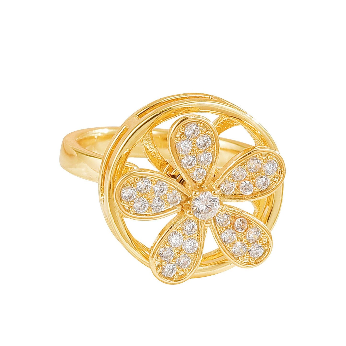Rotating Ring for Women, Copper Gold Plated, Non-Fading, Elegant and Luxurious, Adjustable Daisy, Star, Moon, Zircon, European and American Cross-Border