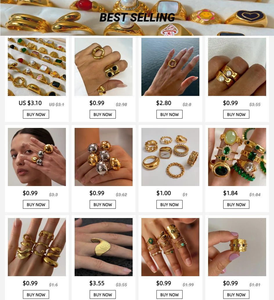 Uworld New Stainless Steel Jewelry Minimalist Metal Golden 18 K PVD Plated Opening Ring for Women Bagues Pour Femme Party Gift