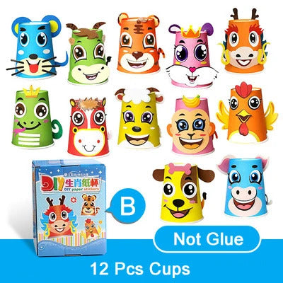 12pcs Children 3D DIY handmade Paper Cups Sticker Material Kit Whole Set Kids Kindergarten School Art Craft Educational Toys GYH