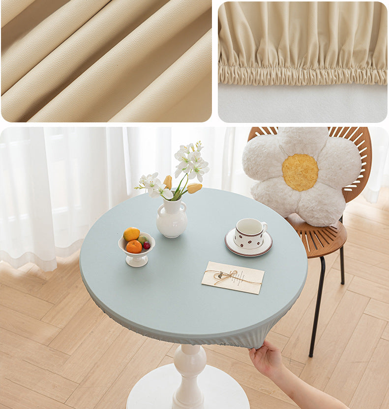 All-inclusive Stretch Household Dining Table Set Leather Non-washable Round Table Set Simple Solid Color Round Leather Cover Dustproof Non-slip