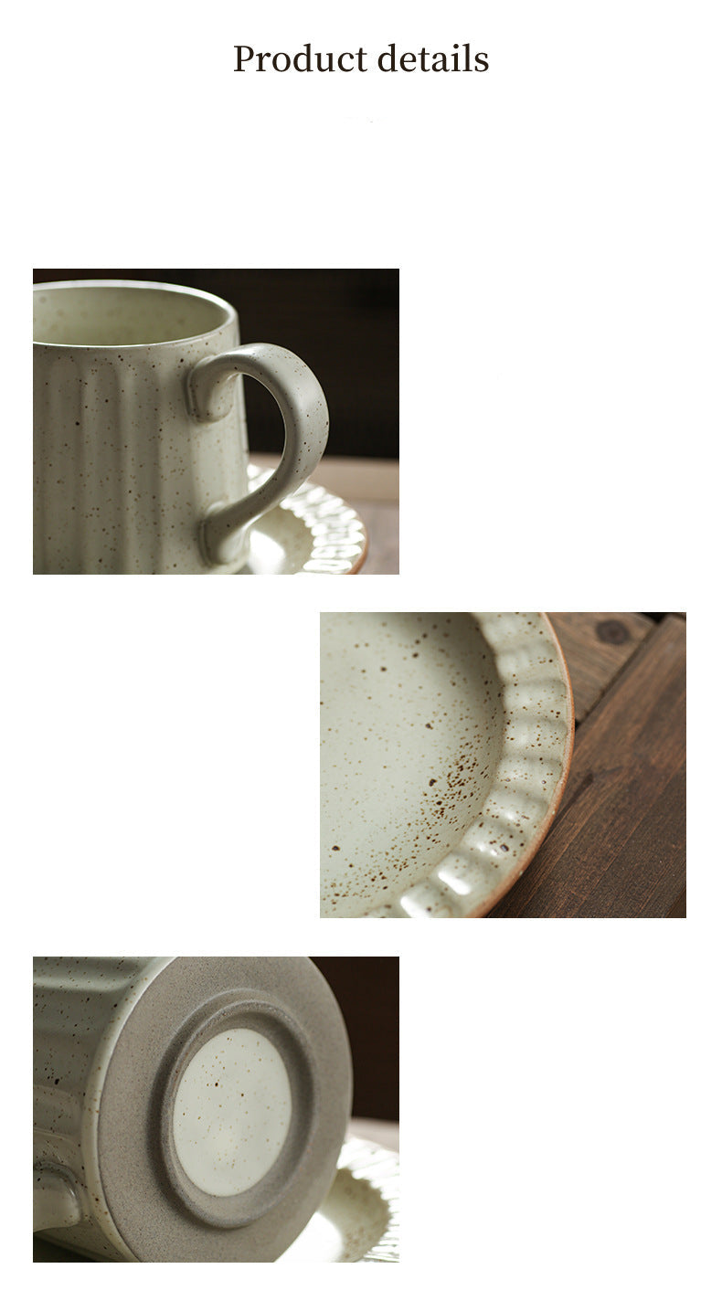 Japanese Retro Exquisite Afternoon Tea Latte Art Striped Coffee Cup and Saucer Ceramic Set Office Milk Breakfast Cup