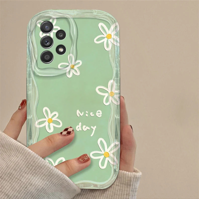 Green And Sweet Flowers For Samsung S24 S23 S21 S20 Ultra Plus FE A73 A72 A71 A51 A31 A05S A05 A04 5G Wave Oil Funda Phone Case