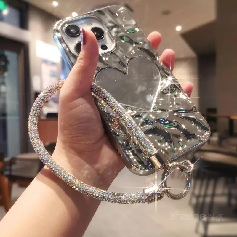 1pc Short Full Diamond Mobile Phone Lanyard Women's Small Fragrant Wind Short Wrist Case Universal Anyard Metal Clip Lanyard