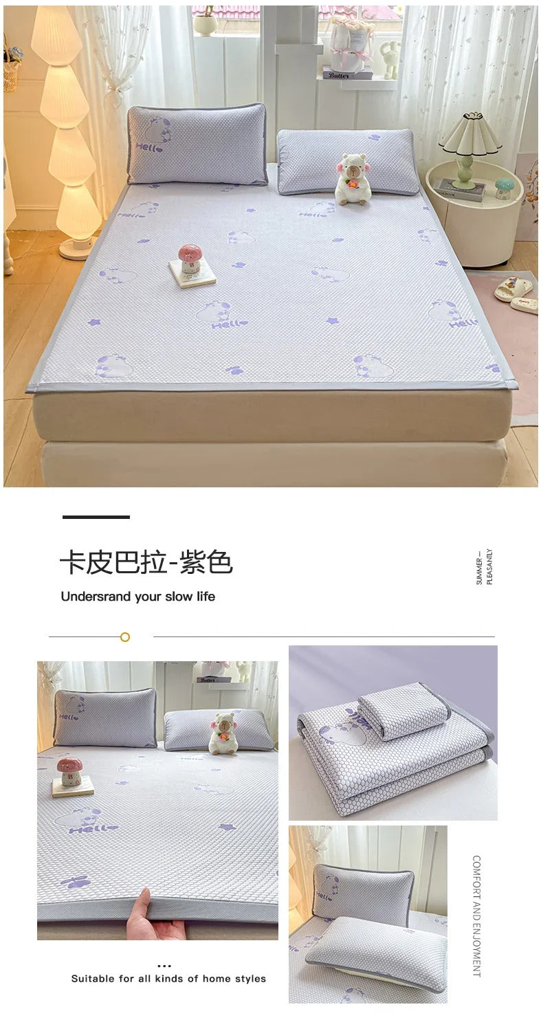 Capibara Summer Bed Mat Queen Soft Breathable Ice Bean Cooling Mat Coolness Summer Mat Cool Down Mattress Protector Pad Bedsheet