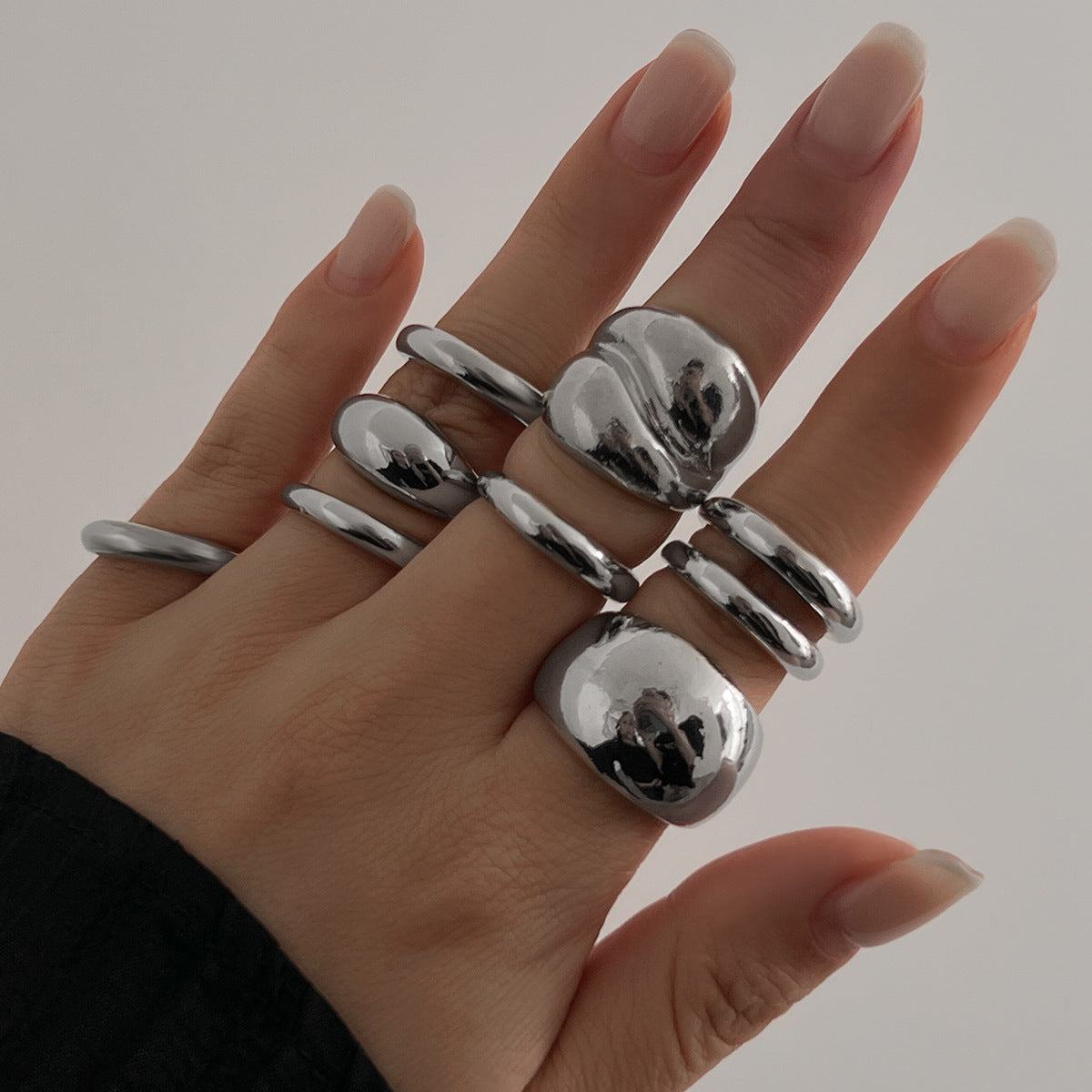 Ins Minimalist Style Trendy Exaggerated Mirror Versatile Ring Personality Alloy Hugging Ring