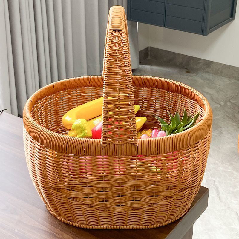 New Handmade Rattan Woven Fruit Basket Shopping Basket Cabas Egg Portable Vegetable Basket Storage Picking Picnic