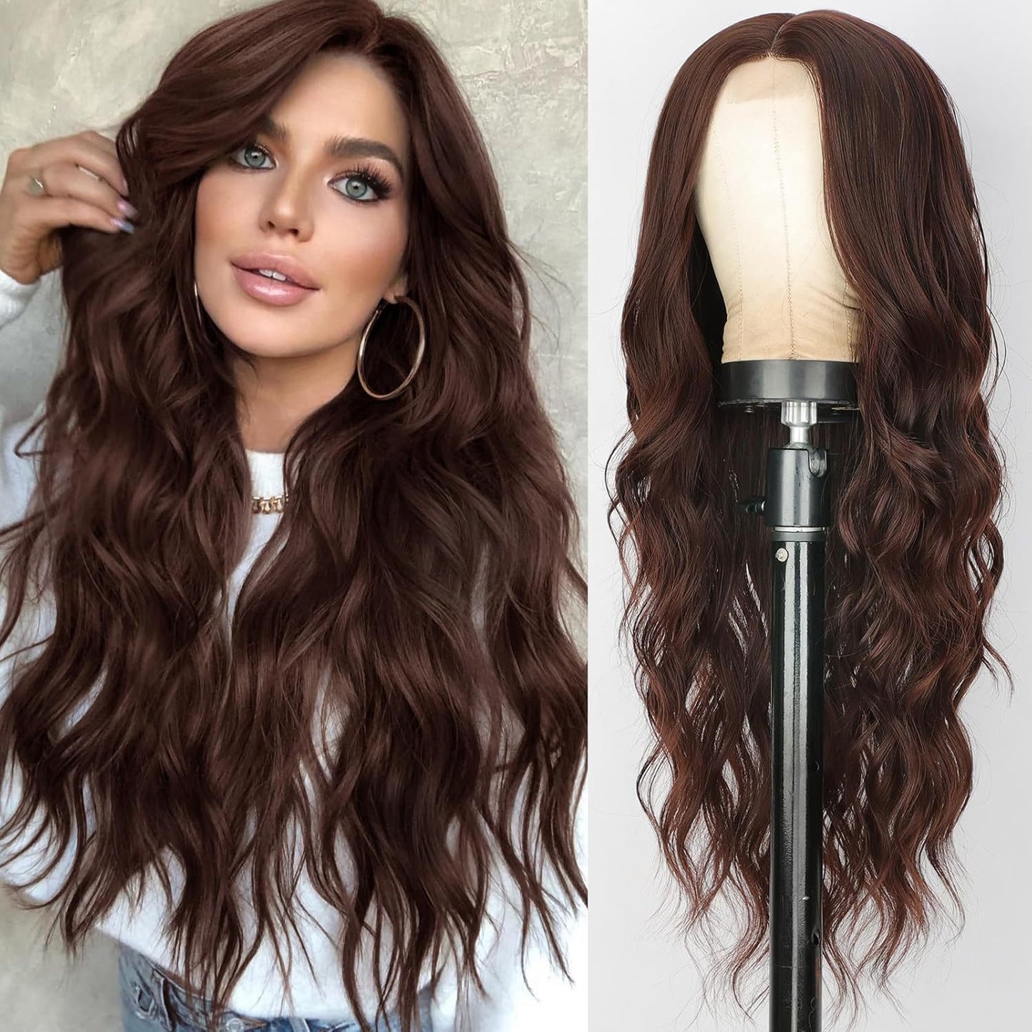 Xuchang European and American Style Wig for Women, Front Lace Wig, Middle Part, Small Lace, Highlighted Long Curly Hair, Synthetic Fiber Wig, Export Wigs