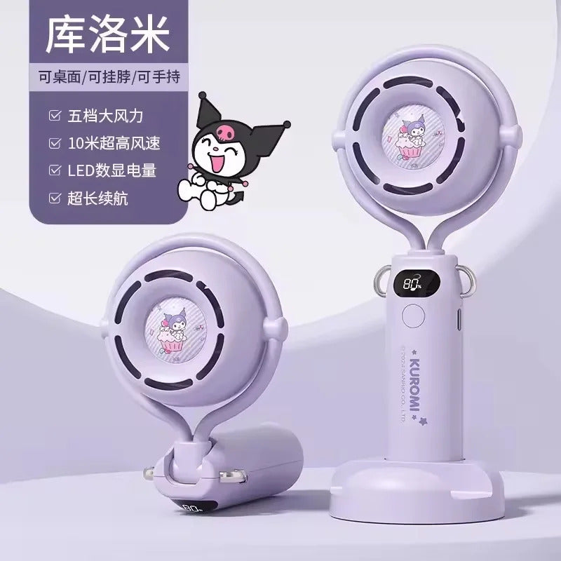 10000 Ma Sanrio Usb Folding Handheld Mini Fan Kuromi Pachacco Portable Hanging Neck Fan Bladeless Ultra-quiet Strong Breeze Fans