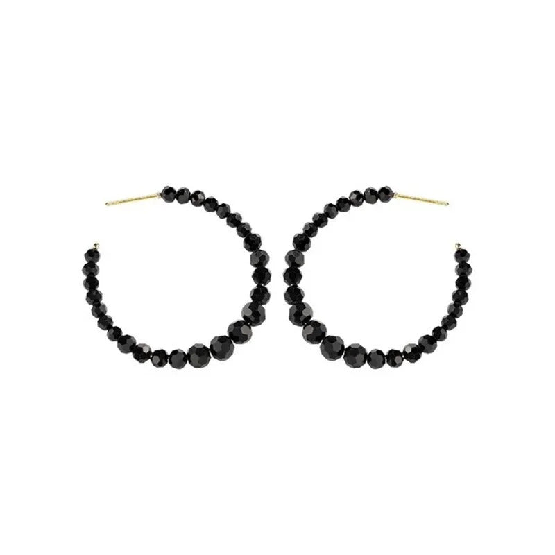 Light luxury C-shape Black Crystal Hoop Earrings Fashion Large Circle Geometric Earrings Women Elegant Jewelry Gifts Wholesale