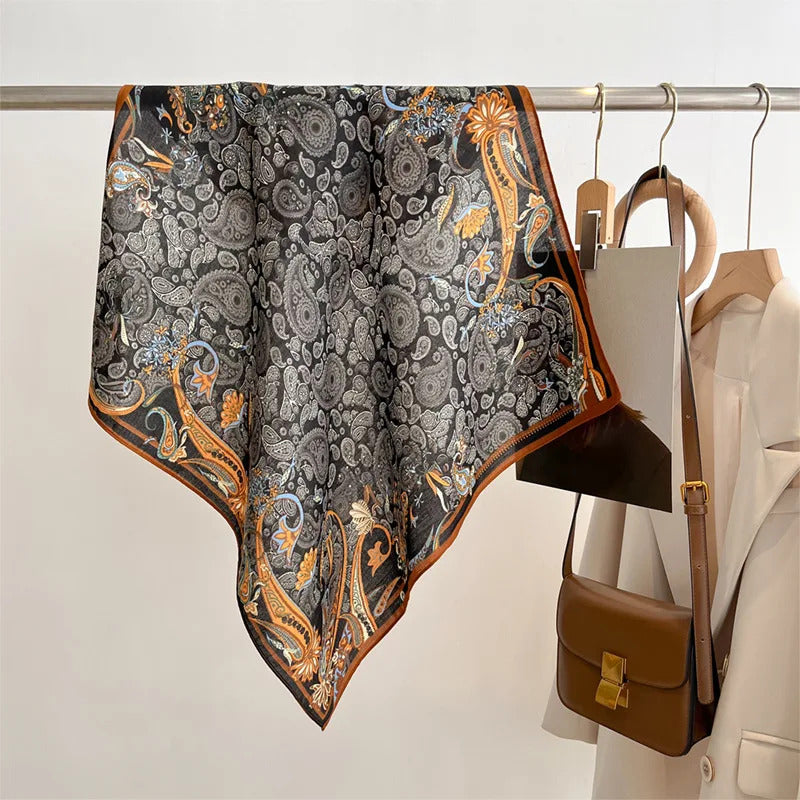 Spring/Summer 70cm Cashew Print Square Scarf Women’s Breathable Imitation Silk Bandanna Luxury Female Neckerchief Fashion Hijab