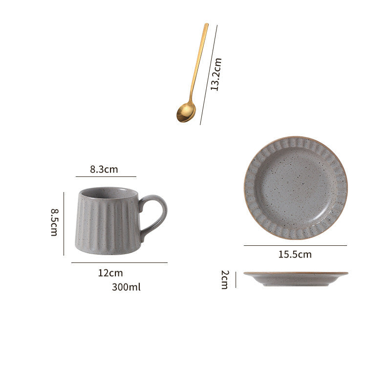 Japanese Retro Exquisite Afternoon Tea Latte Art Striped Coffee Cup and Saucer Ceramic Set Office Milk Breakfast Cup