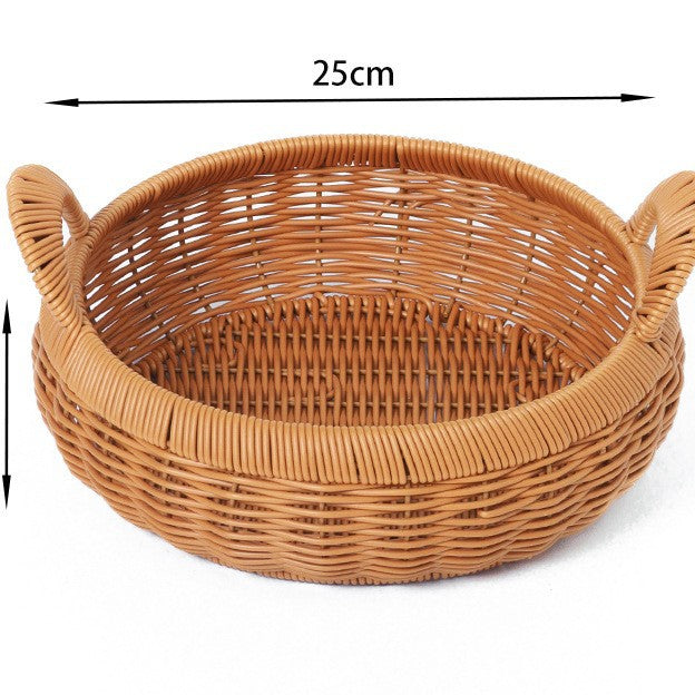 Fruit Plate Hand-Woven Japanese Bread Basket Steamed Bun Basket Living Room Household Storage Basket Rattan Double Ear Tray
