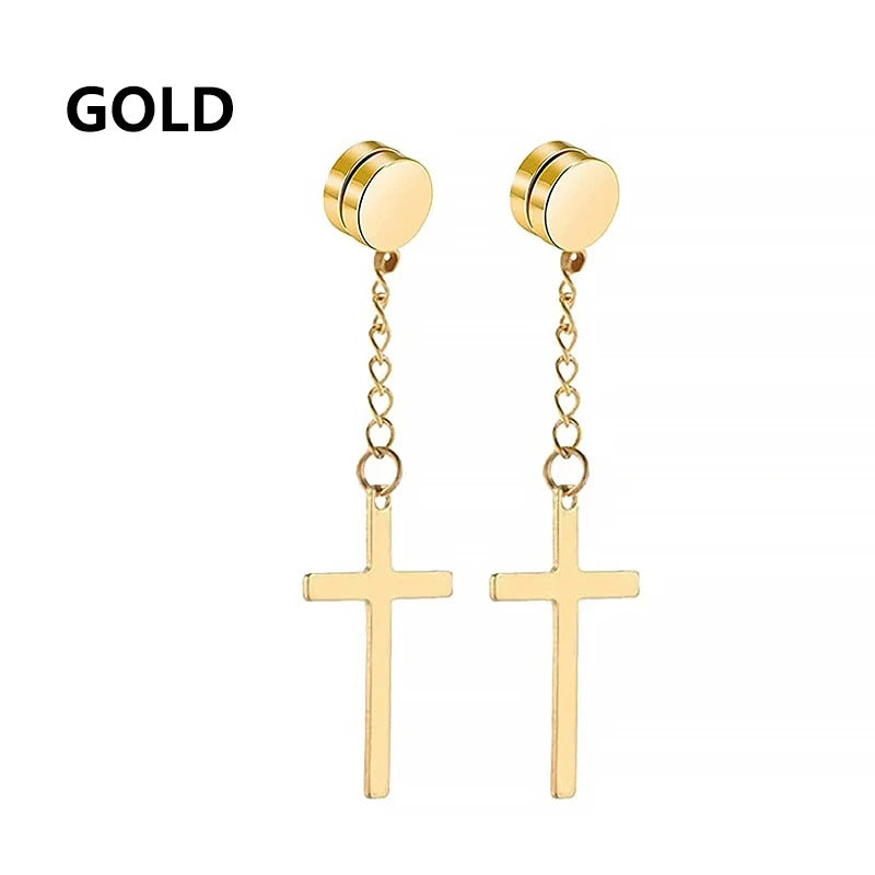 1 Pair Punk Stainless Steel Cross Stars Pendant Ear Clip No Piercing Earrings For Women Hiphop Fashion No ear hole Men Jewelry