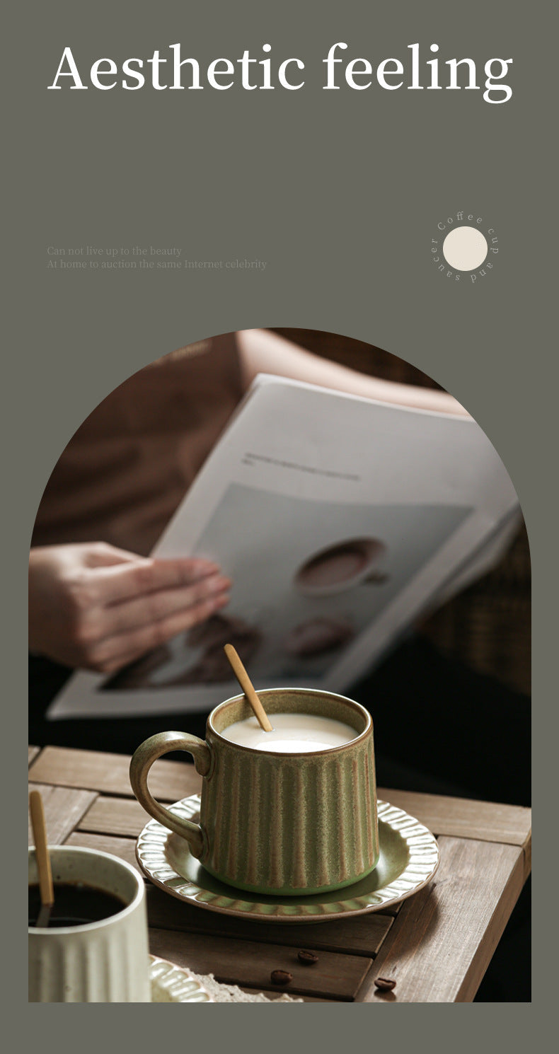 Japanese Retro Exquisite Afternoon Tea Latte Art Striped Coffee Cup and Saucer Ceramic Set Office Milk Breakfast Cup