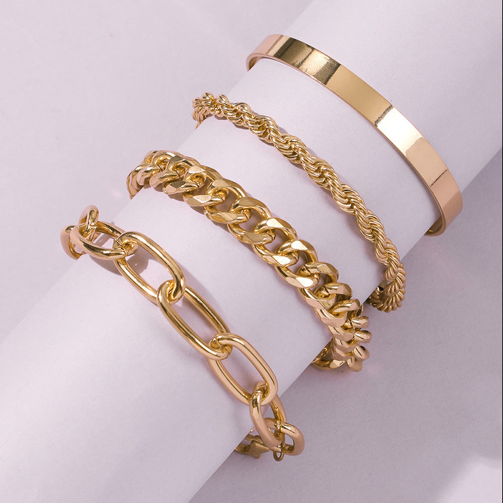 New Exaggerated Alloy Thick Chain Multi-layer Bracelet for Women European and American Fashion Gold Bangle