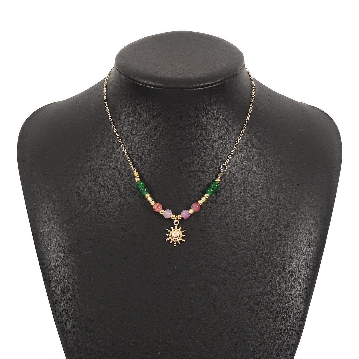 N12095 New Chinese Retro Sun Inlaid Pearl Necklace Ins Style High Sense Micro Glass Bead Twin Clavicle Chain