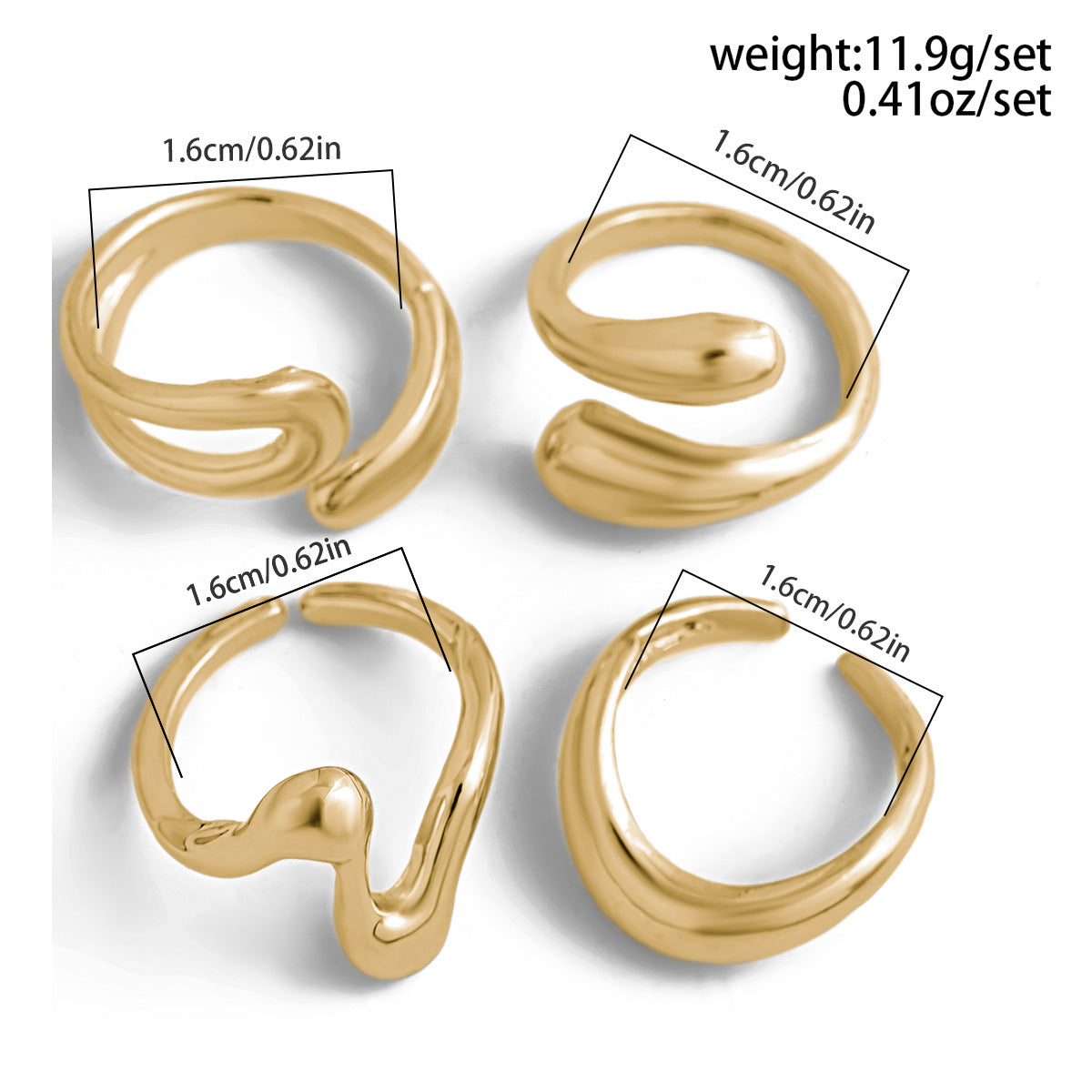 Hand Jewelry Personality Smooth Irregular Geometric Joint Ring Hip Hop Style Women's Ring Set