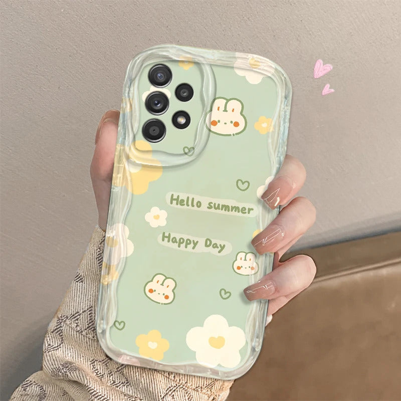 Green And Sweet Flowers For Samsung S24 S23 S21 S20 Ultra Plus FE A73 A72 A71 A51 A31 A05S A05 A04 5G Wave Oil Funda Phone Case
