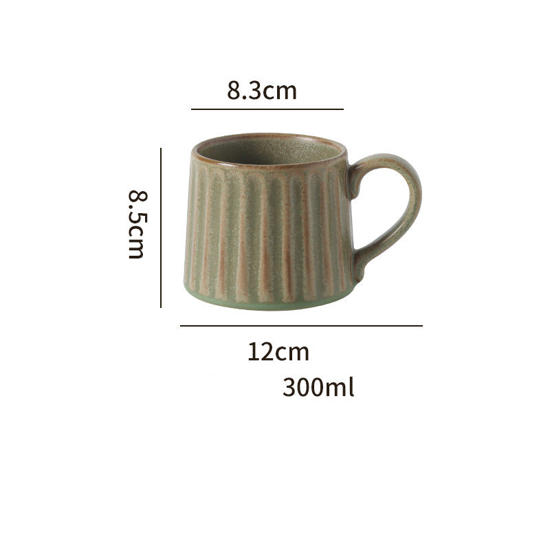 Japanese Retro Exquisite Afternoon Tea Latte Art Striped Coffee Cup and Saucer Ceramic Set Office Milk Breakfast Cup