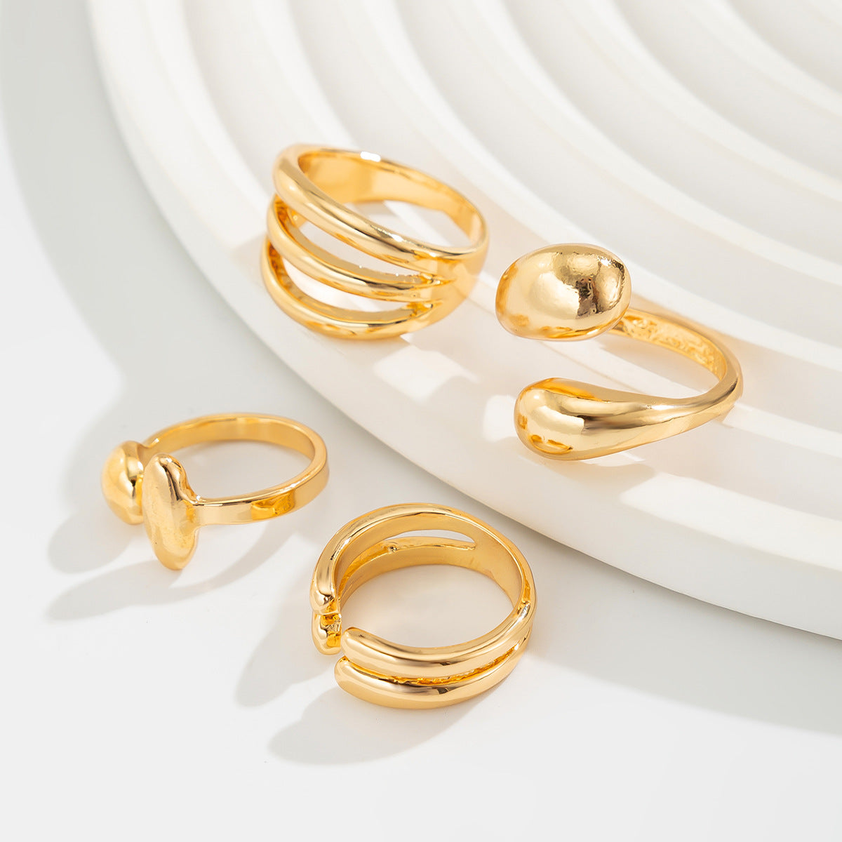 Hand Jewelry Personality Smooth Irregular Geometric Joint Ring Hip Hop Style Women's Ring Set