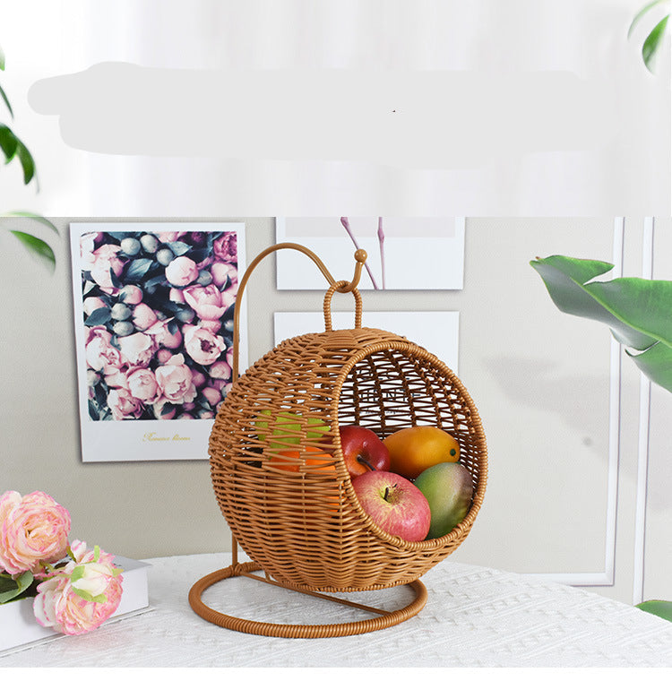 Imitation Rattan Hand-woven Storage Basket Creative Round Hanging Fruit Basket Household Hotel Snack Dried Fruit Storage Basket