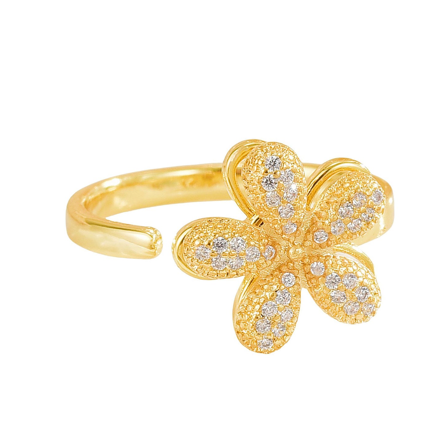 Rotating Ring for Women, Copper Gold Plated, Non-Fading, Elegant and Luxurious, Adjustable Daisy, Star, Moon, Zircon, European and American Cross-Border