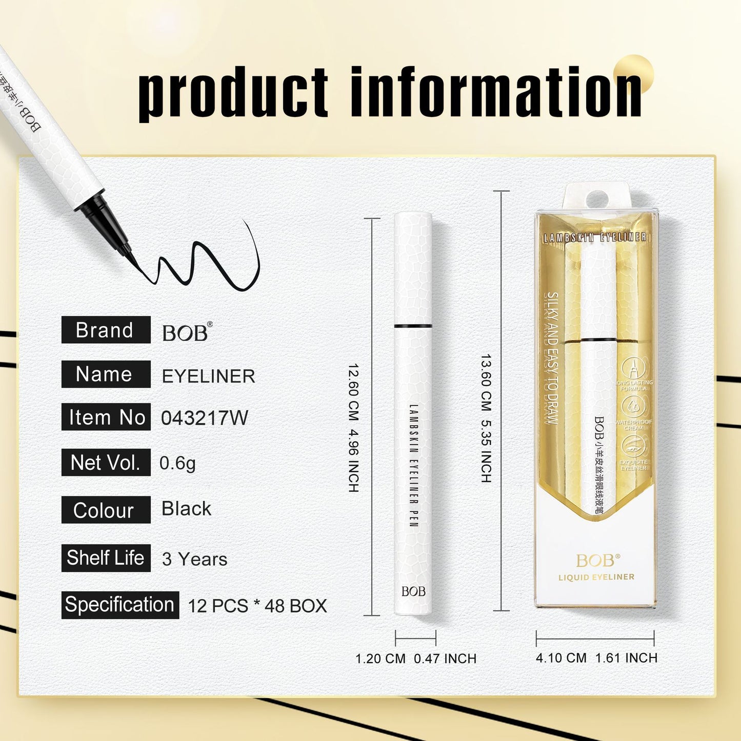 Cross-Border Exclusive BOB Lambskin Silky Eyeliner Pen Waterproof Smudge-Proof Long-Lasting Ultra-Fine Quick-Dry Eyeliner Makeup