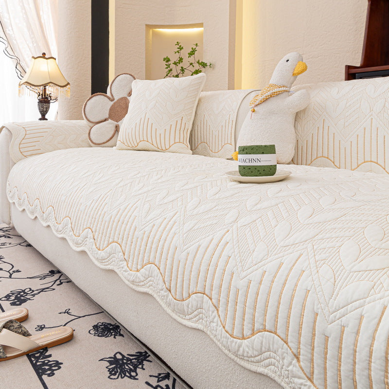Cream Style Sofa Cushion 2025 New Model All-Season Non-Slip Seat Cushion Light Luxury High-End Genuine Leather Sofa Cover Cloth