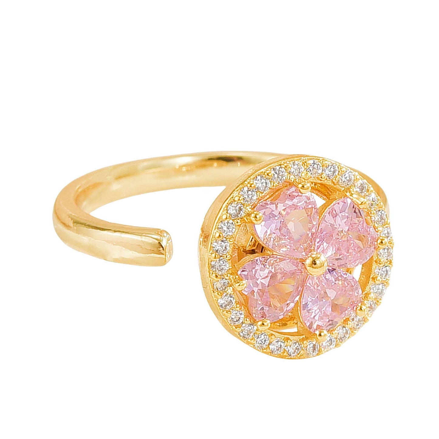 Rotating Ring for Women, Copper Gold Plated, Non-Fading, Elegant and Luxurious, Adjustable Daisy, Star, Moon, Zircon, European and American Cross-Border