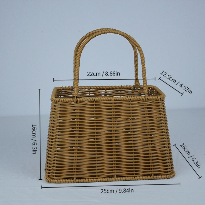 Imitation Rattan Woven Basket Storage Handheld Basket Woven Flower Basket Handmade Gift Storage Bin Organizer Basket Shopping Basket