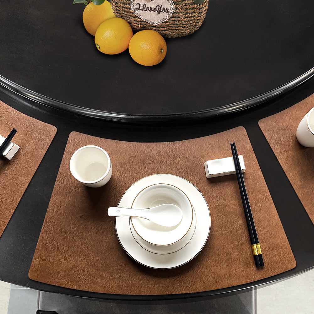 Chinese Style Household Leather Placemat Hotel Restaurant Fan-shaped Western Placemat European Cowhide Pattern Heat-resistant Dining Table Mat