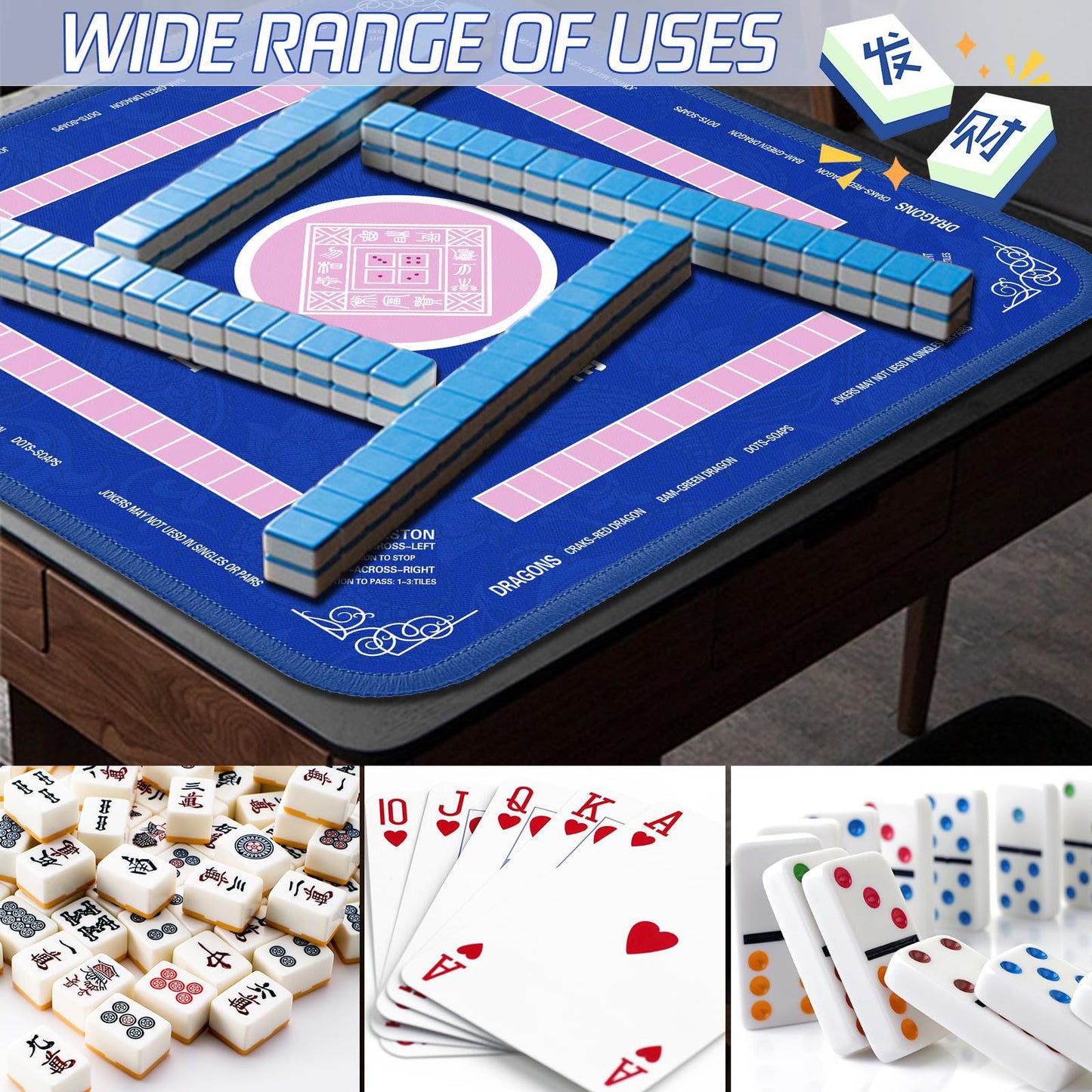 Mahjong Tablecloth Rubber Table Mat Cross-Border Amazon Anti-Slip Noise Reduction Waterproof 32.4inch Board Game Table Mat