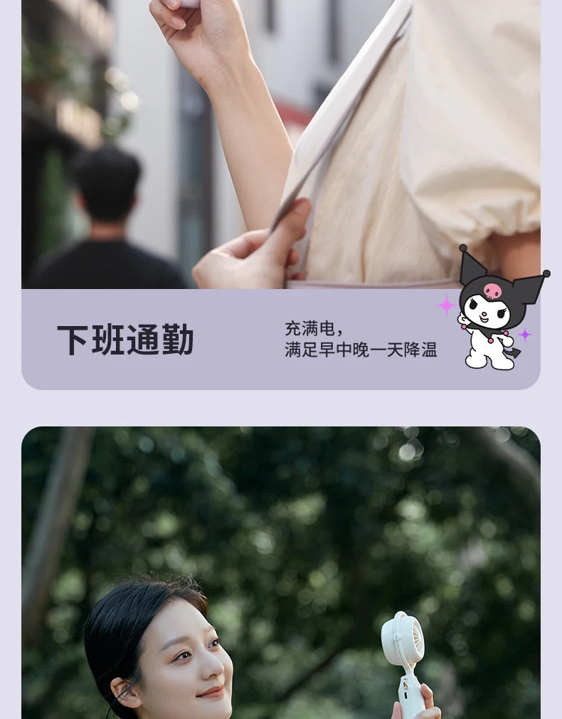 10000 Ma Sanrio Usb Folding Handheld Mini Fan Kuromi Pachacco Portable Hanging Neck Fan Bladeless Ultra-quiet Strong Breeze Fans